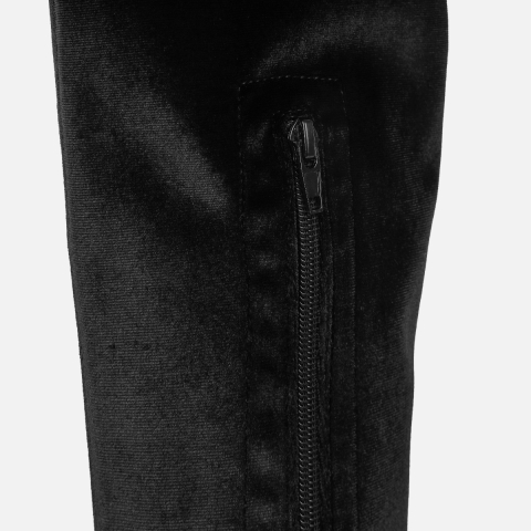 Addams Black Velvet Double Platform Thigh High Boots | SIMMI London