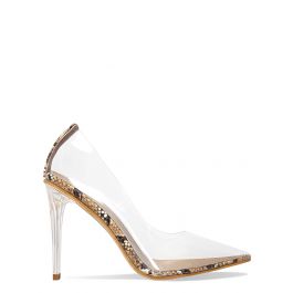 Neda Beige Snake Clear Stiletto Court Shoes