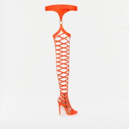 neon orange thigh high boots