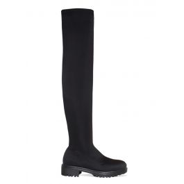 black lycra knee high boots