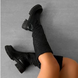 Tao Black Nylon Flat Chunky Knee High Boots