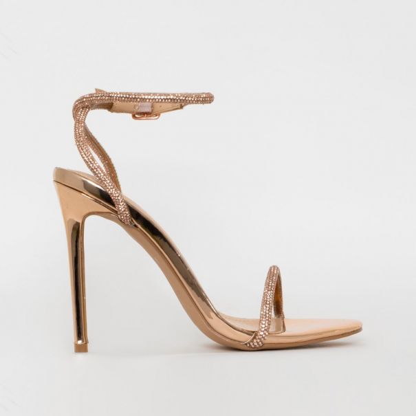 Ieva Rose Gold Mirror Diamante Stiletto Heels