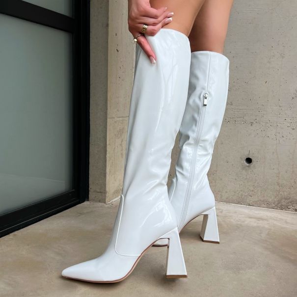 Tasha Ghouri Ryden White Patent Knee High Boots