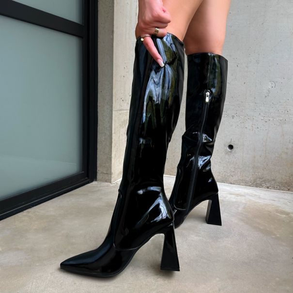 Tasha Ghouri Ryden Black Patent Knee High Boots