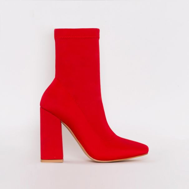 Carina Red Lycra Block Heel Ankle Boots