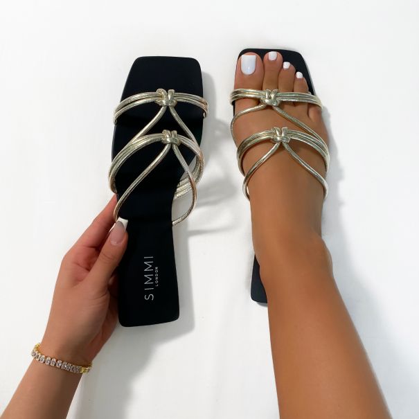 Adalyn Gold Knot Strap Flat Sandals | SIMMI London