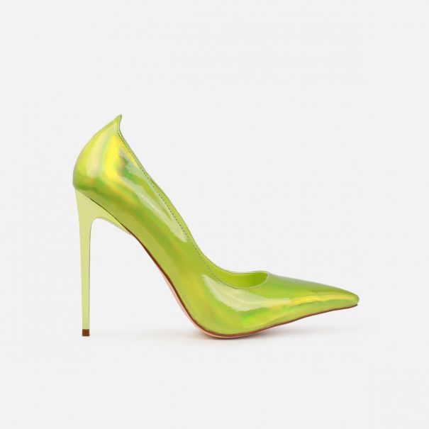Agathia Lime Holographic Stiletto Court Heels | SIMMI London