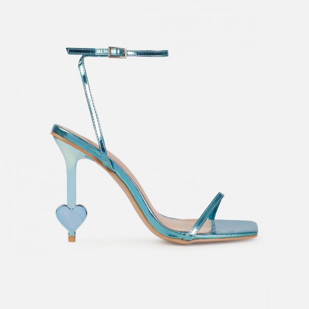 Aiko Blue Metallic Stiletto Heart Heels | SIMMI London