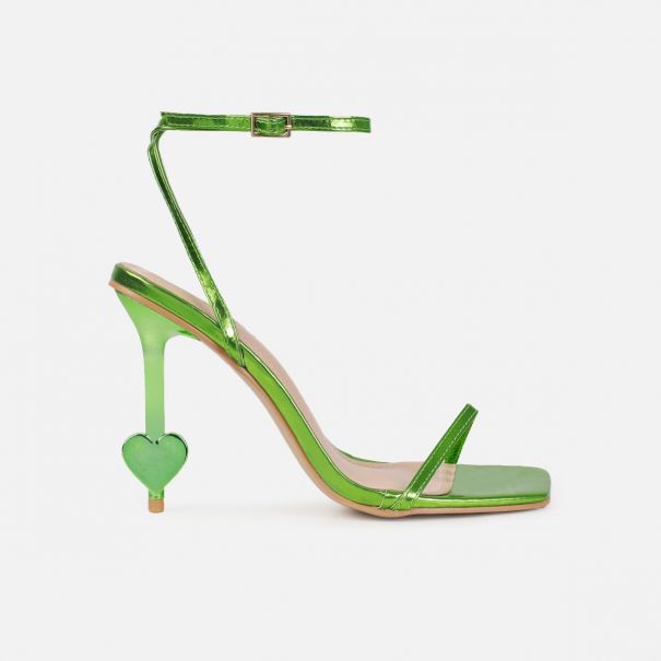Aiko Green Metallic Stiletto Heart Heels | SIMMI London