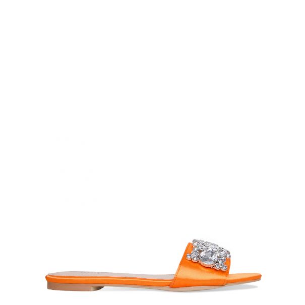 Ciara Orange Satin Diamante Gem Sliders