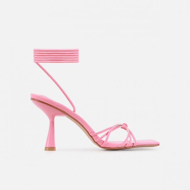 Alami Pink Lace Up Mid Heels | SIMMI London