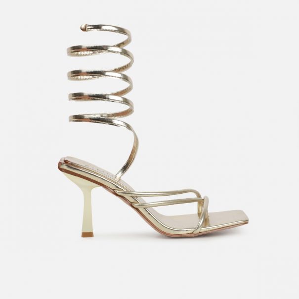 Alisa Gold Metallic Spiral Mid Heeled Sandals | SIMMI London
