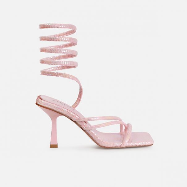 Alisa Pink Iridescent Spiral Mid Heels | SIMMI London
