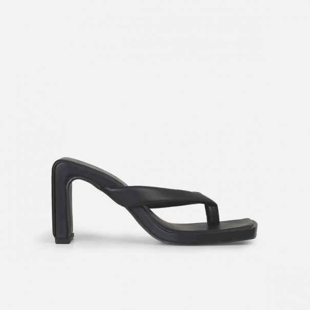 Amara Black Padded Toe Thong Mid Heels | SIMMI London