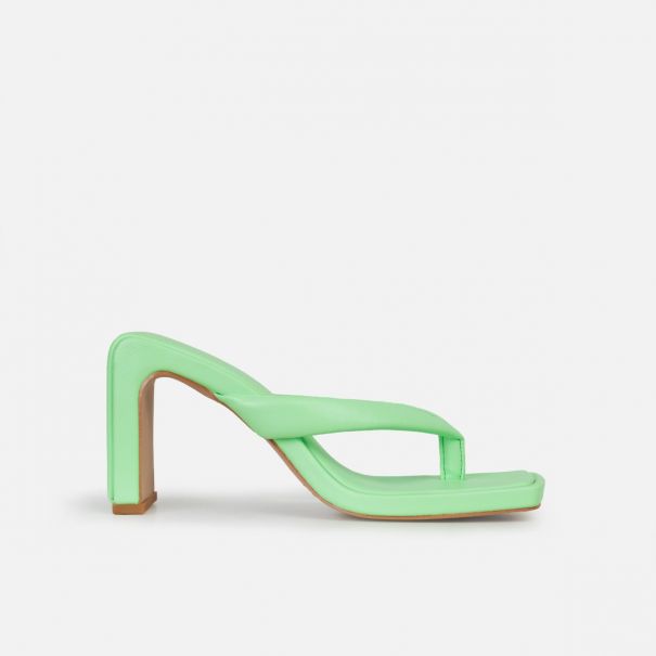Amara Green Padded Toe Thong Mid Heels | SIMMI London
