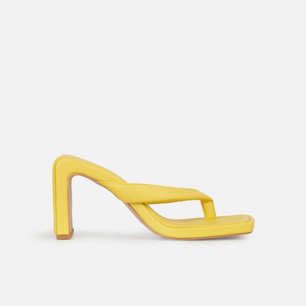 Amara Yellow Padded Toe Thong Mid Heels | SIMMI London