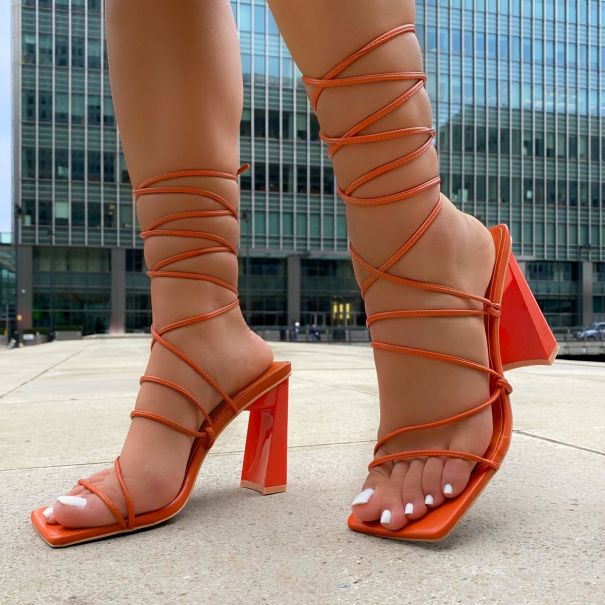Amrezy Concrete Jungle Burnt Orange Lace Up Block Heels