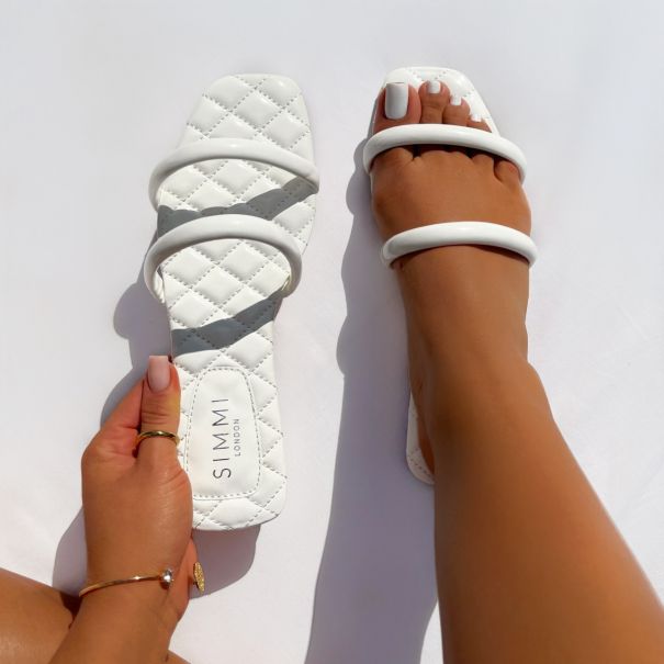 Annalise White Quilted Insole Flat Sandals | SIMMI London
