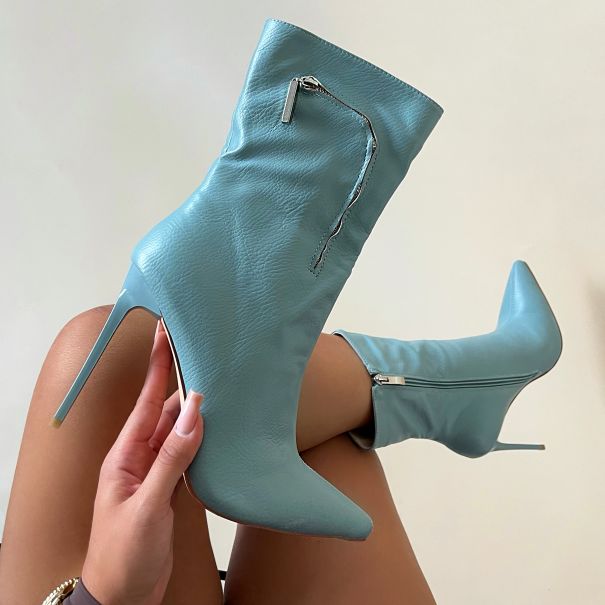 Annie Blue Featured Zip Detail High Heel Ankle Boots | SIMMI London