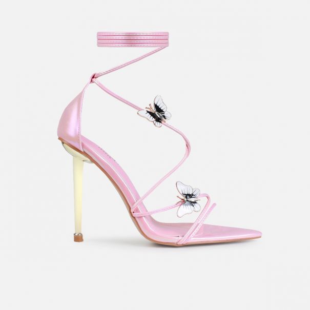 Aponi Pink Butterfly Lace Up Heels | SIMMI London