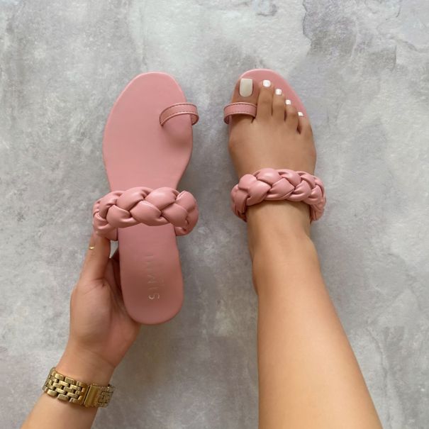 Aries Pink Plaited Toe Loop Flat Sandals | SIMMI London