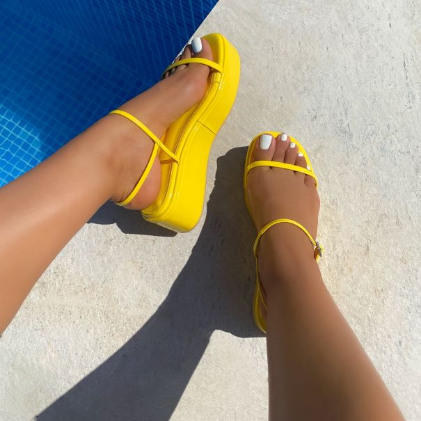 August Yellow Patent Two Part Strap Flatform Sandals | SIMMI London