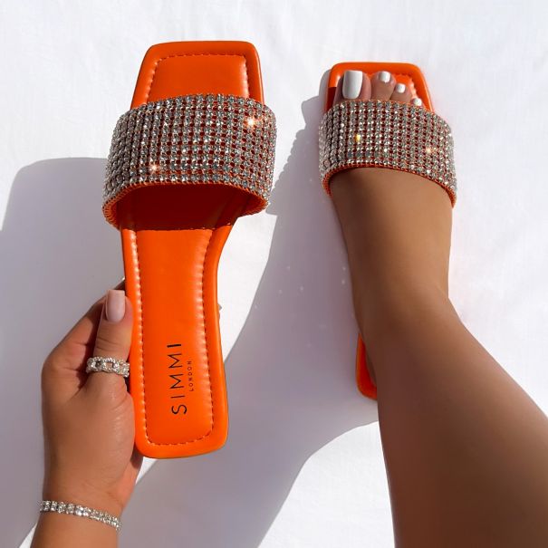 Azura Orange Diamante Sliders | SIMMI London