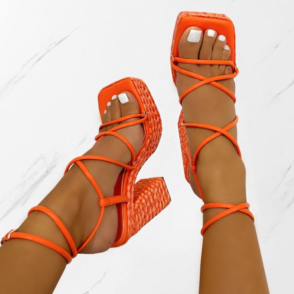 Bambi Orange Espadrille Platform Block Heels | SIMMI London