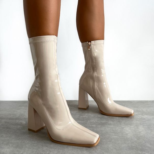 Basil Stone Patent Block Heel Ankle Boots | SIMMI London
