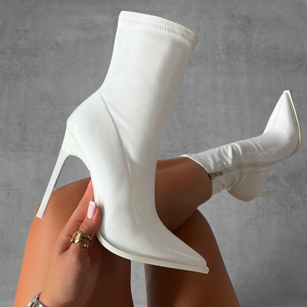 Bia White Pointed Toe Stiletto Ankle Boots | SIMMI London