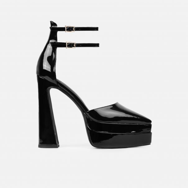 Brigitta Black Patent Pointed Double Platform Heels | SIMMI London