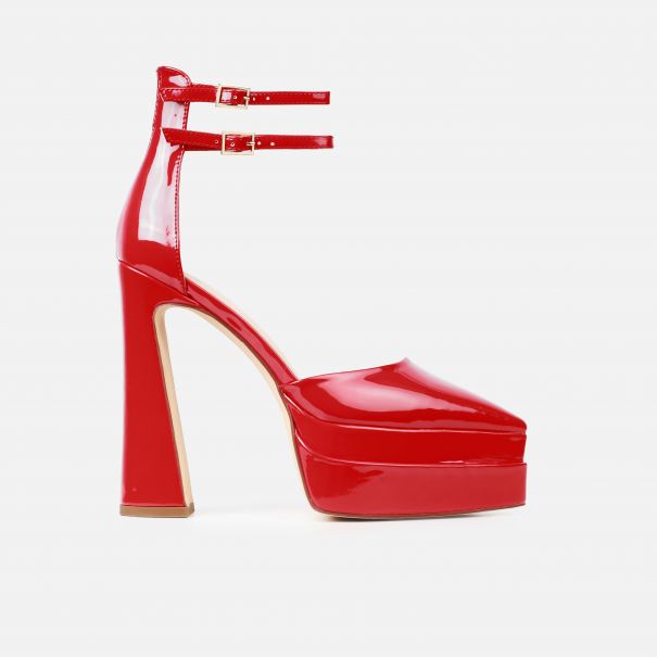 Brigitta Red Patent Pointed Double Platform Heels | SIMMI London