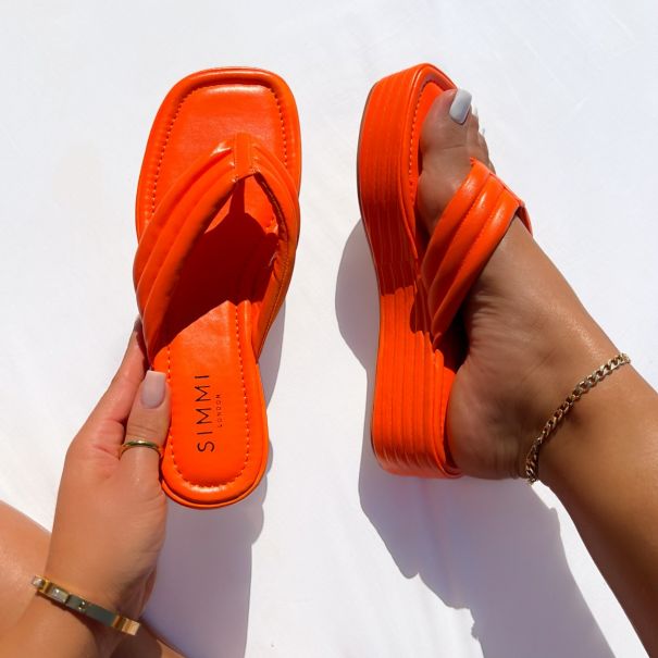 Calliope Orange Padded Toe Thong Flatforms | SIMMI London