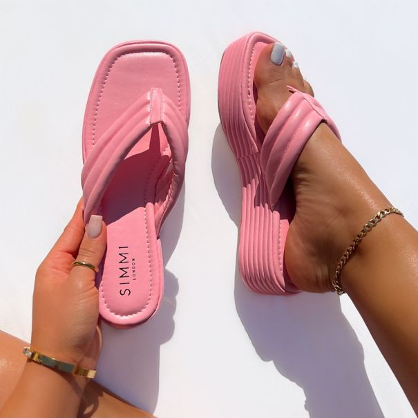 Calliope Pink Padded Toe Thong Flatforms | SIMMI London