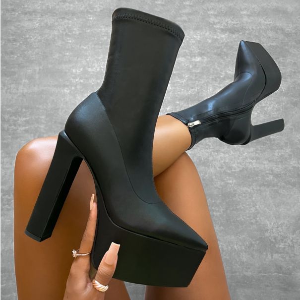 Ceaser Black Platform Pointed Ankle Boots | SIMMI London