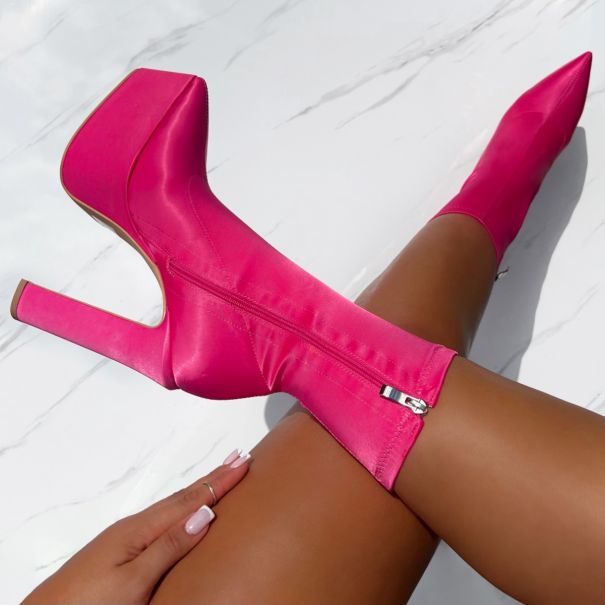 Ceaser Pink Platform Pointed Toe Block Heel Ankle Boots | SIMMI London