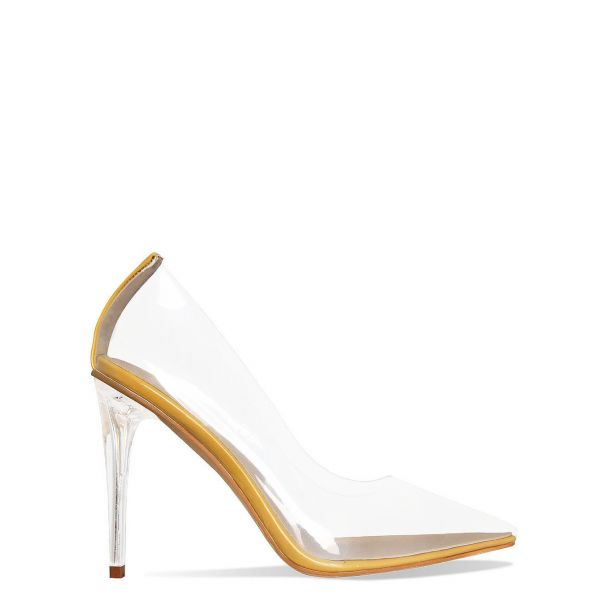 Neda Yellow Clear Stiletto Court Shoes