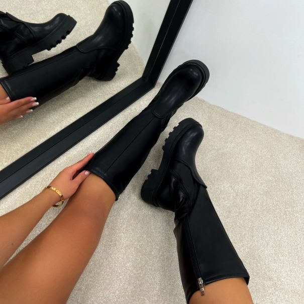 Clarity Black Chunky Calf Boots | SIMMI London