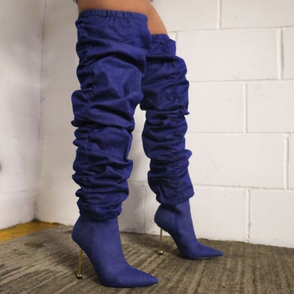 SIMMI SHOES / Clermont Twins Ride or Die Dark Blue Denim Detachable Leg Boots