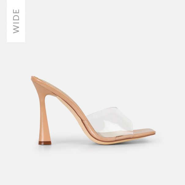 Elise Wide Clear Nude Patent Mules | SIMMI London