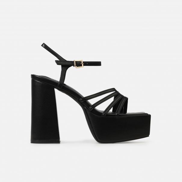 Nalani Black Strappy Platform Block Heels | SIMMI London