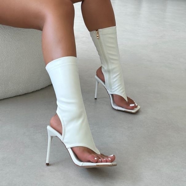Senya White Toe Thong Heeled Boots | SIMMI London