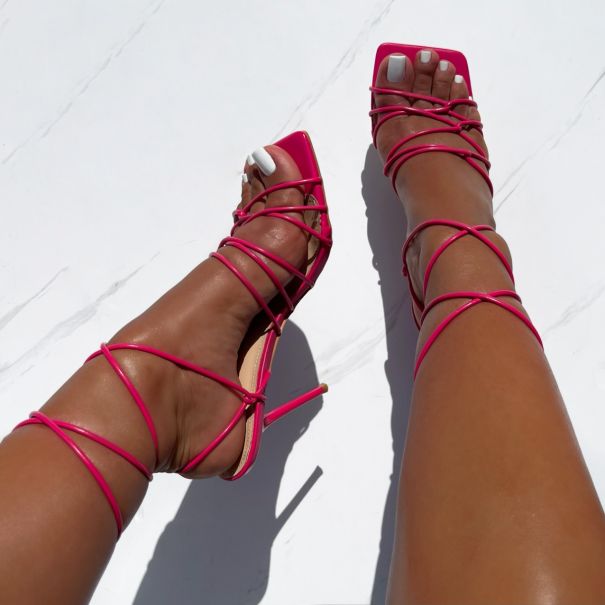 Eris Bright Pink Strappy Lace Up Stiletto Heels | SIMMI London