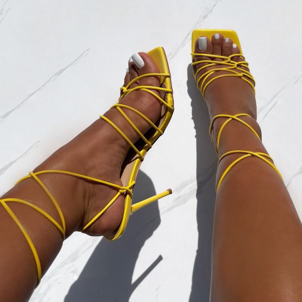 Eris Yellow Strappy Lace Up Stiletto Heels | SIMMI London