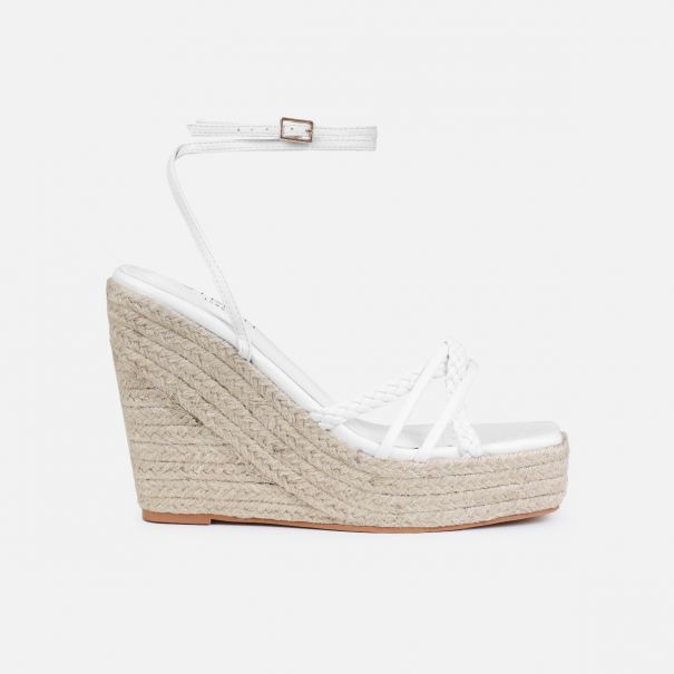 Olive White Braided Strappy Espadrille Wedges | SIMMI London