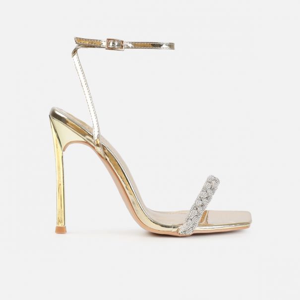 Halina Gold Metallic Diamante Stiletto Heels | SIMMI London