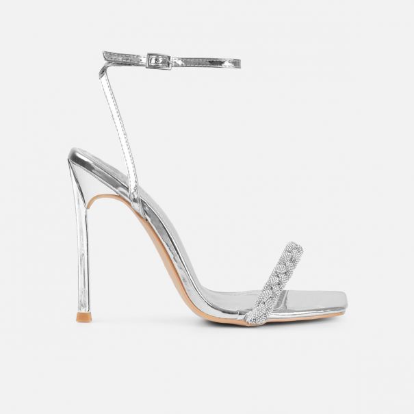Halina Silver Metallic Diamante Stiletto Heels | SIMMI London
