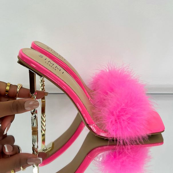 Hally Pink Fluffy Twisted Stiletto Mules | SIMMI London