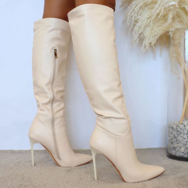 Harni Stone Pointed Toe Stiletto Knee High Boots
