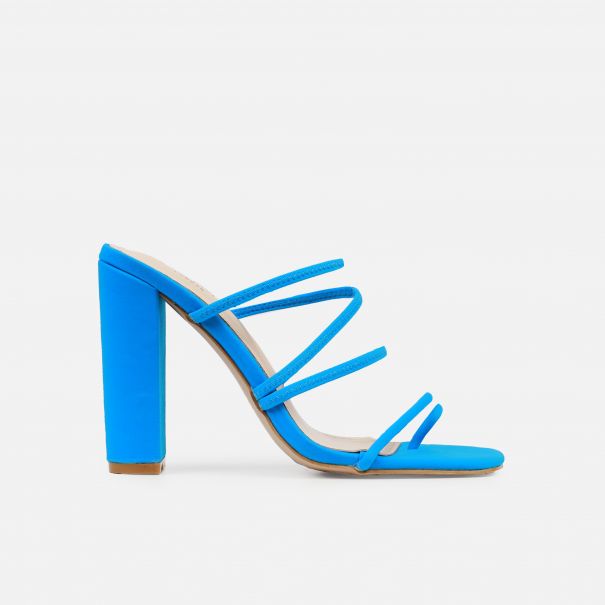 Akiva Cobalt Blue Lycra Strappy Toe Loop Block Heels | SIMMI London